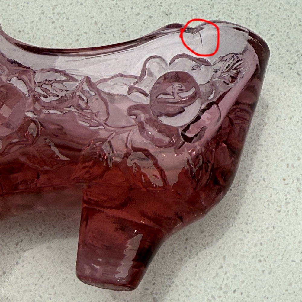 Vintage Fenton Pink Glass Slipper Cabbage Rose Shoe Boot MCM Mid-Century Modern - Picture 13 of 15